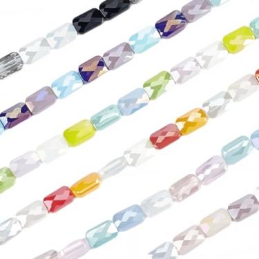 Imagem de SUNNYCLUE 1 caixa, 6 cores, cerca de 360 peças, contas de vidro de cores mistas, contas de cristal facetadas, retangulares, preto, verde, azul, espaçadores soltos para fazer pulseiras, colar, brinco