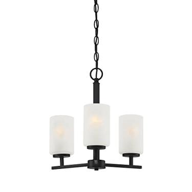 Imagem de Designers Fountain Lustre de 3 lâmpadas com persianas de vidro gravadas, preto fosco