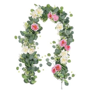 Imagem de Ｂｅｓｇａ Guirlanda de folhas artificiais, arranjos florais, lembrancinhas, acessórios para fotos, guirlanda de plantas suspensa para decoração de parede de, Rosa E Branco