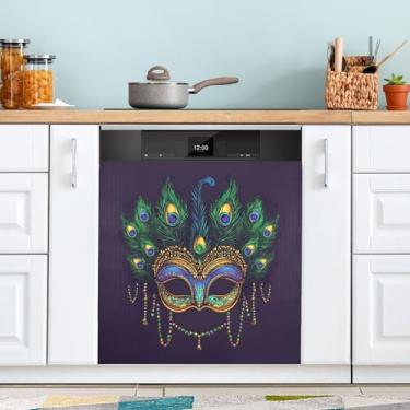 Imagem de ATTX Máscara Mardi Gras capa magnética para lava-louças | Adesivo decorativo de eletrodomésticos de 58 x 66 cm para armários domésticos e eletrodomésticos (45)