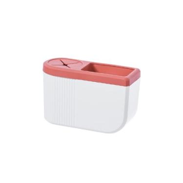 Imagem de Suporte de escova de dentes de plástico suporte de escova de dentes de banheiro vermelho amarelo suporte de pasta de dente montado na parede suporte de lâmina sem perfurar rack de armazenamento de