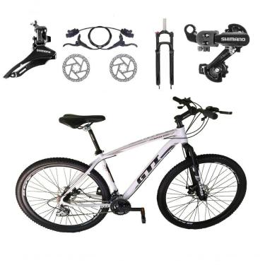 Imagem de Bicicleta Aro 29 Gti Roma Shimano 24v K7 Freio A Disco Hidráulico Garfo Com Trava - Branco Tam.17