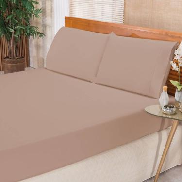 Imagem de Jogo De Cama Ponto Palito Percal 180 Fios Elegance King 03 Peças - Caqui