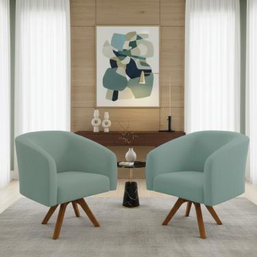 Imagem de Poltrona Decorativa Kit 2 Stella Base de Madeira Giratória MM30 Veludo Cotelê Menta D03 - D'Rossi