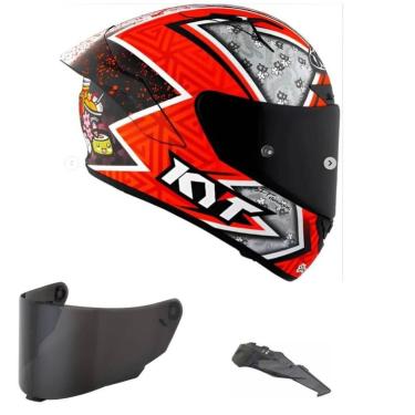 Imagem de Capacete KYT TT Course Gino Rea Branco e Laranja Mais Viseira Fumê e Spoiler Fumê-Masculino