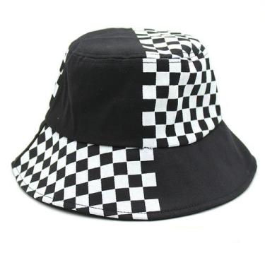 Imagem de Chapéu de pescador preto e branco de algodão xadrez para adultos - yiw