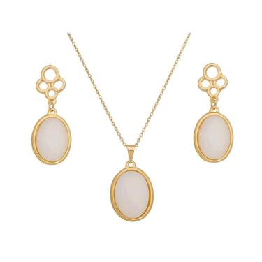 Imagem de Colar Banho Ouro 18K Pedra Natural Quartzo Branco