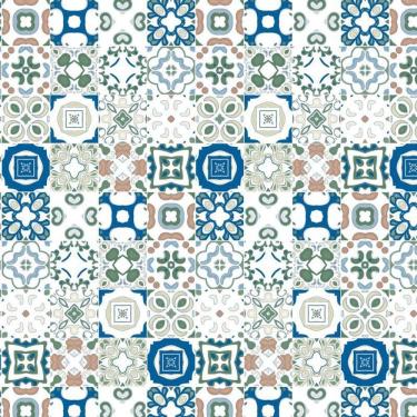 Imagem de Papel De Parede Azulejo Branco E Azul Adesivo Cozinha Pia