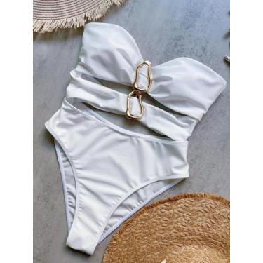 Imagem de Maiô Feminino Sexy Com Corte Em Metal E Anel, Peça Única, Cintura Alta