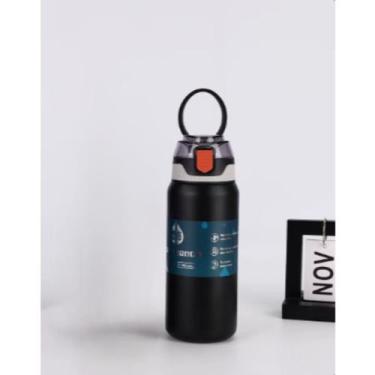 Imagem de Garrafa térmica com alça e canudo 600ml - sem marca, Preto