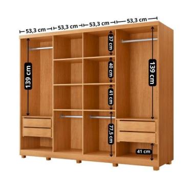 Imagem de Guarda Roupa Casal Toronto 100% Mdf Moderna Mobília Naturalle Com Pés
