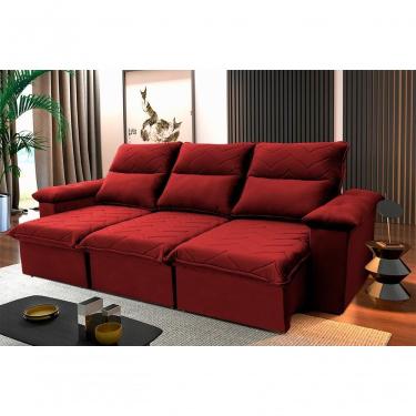 Imagem de Sofá Retrátil Reclinável Paris 2,30m Suede Velut Vermelho Molas No Assento - King House