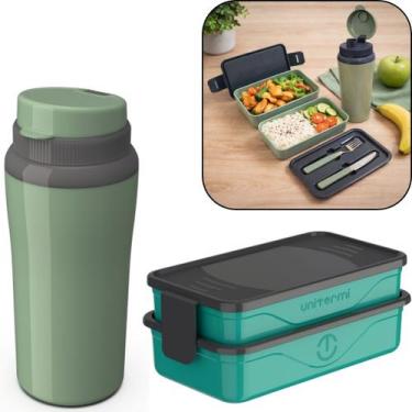 Imagem de Kit Marmita Fit Unitermi Talheres Divisórias Copo Térmico Miami 650ml 