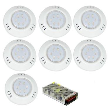 Imagem de Kit 7 Hiper Led 9W Azul Abs Piscina E Fonte 10A - Brustec