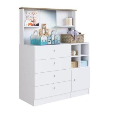 Imagem de Cômoda House Espelho 4 Gavetas 1 Porta Art In Móveis Branco