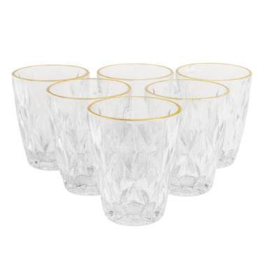 Imagem de Jogo De Copos De Vidro Diamond Fio De Ouro 280ml 6 Peças - KeHome