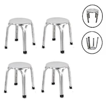 Imagem de 4 Banquetas em Aço Inox Banco Mocho 30cm Hospital Clinicas - Fx