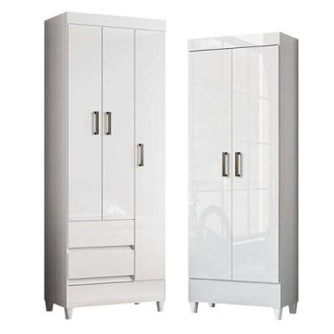 Imagem de Guarda Roupa Solteiro 3 Portas com Pés Fit e Armário Multiuso Fit Bran