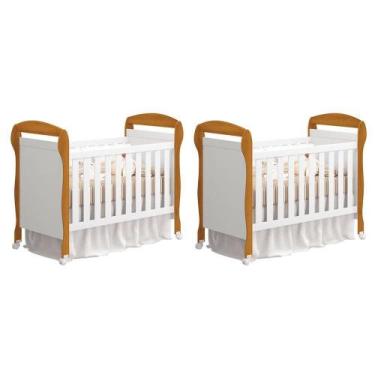 Imagem de Kit Gêmeos Berço Mini Cama Danny - Reller Móveis, Branco/Savana