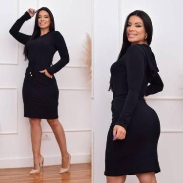 Imagem de Vestido de moletinho manga longa. - Monike, Preto, P