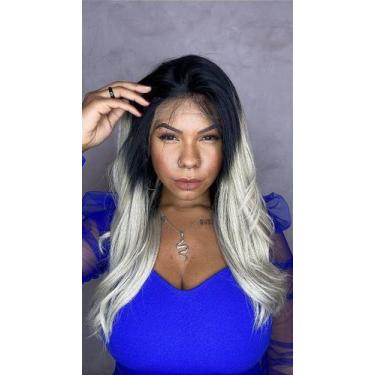 Imagem de Peruca Lace Front Cabelo Humano Fernanda Platinada 40 cm Liso Levement