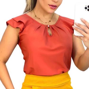 Imagem de Blusa Social Feminina Mangas Dupla - Castele Modas, Telha, M