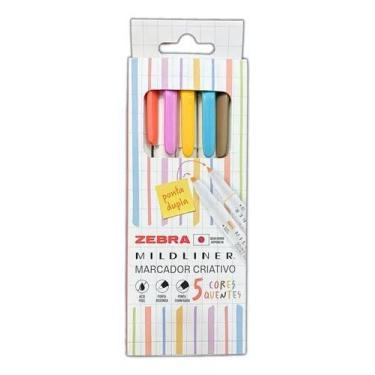 Imagem de Marca Texto Mildliner Ponta Dupla Zebra com 5 Cores Quentes