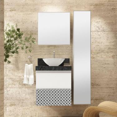 Imagem de Conjunto para Banheiro  com Espelheira, Gabinete, Lavatório, Cuba de Louça e Armário Vertical  Bumi Mosaico