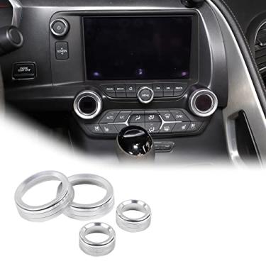 Imagem de JONKOKO Liga de alumínio para Chevrolet Corvette C7 2014-2019 carro ar condicionado botão volume guarnição acessórios de carro (prata)