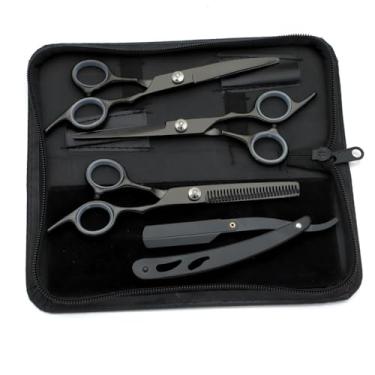 Imagem de Kit 3 Tesoura de barbear profissional Tesoura de rosqueamento adequada para cabeleireiro/barbeiro (Preto)