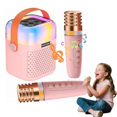 Imagem de Máquina de karaokê portátil com 2 microfones sem fio, LucZeng mini karaokê Infantil BT caixa de Som Com luzes LED para casa KTV aniversário para adultos para crianças