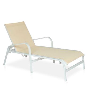 Imagem de Espreguiçadeira Para Piscina, área Externa, Jardim, Em Alumínio - Branco E Tela Sling Bege