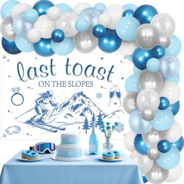 Imagem de JOYMEMO Ski Bachelorette Party Decorations - Blue Skiing Balloon Garland Arch Kit with Last Toast On The Slopes Backdrop, Skier Bridal Shower Decor for Winter Ski Snow Sports Theme Party
