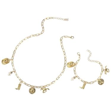 Imagem de Colar Cowboy Western e Pulseira Conjunto para Mulheres, Ouro Liga Colar Pingente Chapéu Cowboy Bota Tendência Jóias com Tema Cowgirl para Shows Country Trajes Western