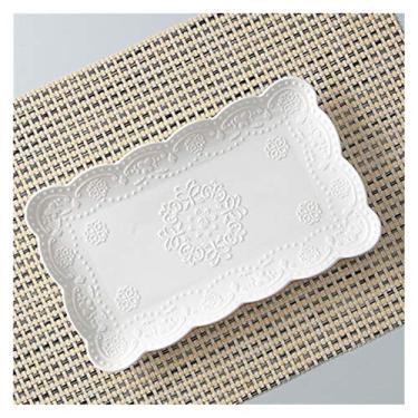 Imagem de Prato de serviço 25,4 cm, prato vintage de porcelana branca em relevo para servir buffet, pratos japoneses de cerâmica, sushi, louça para sushi, pratos quadrados (cor: B 25,7 cm * 15,2 cm * 2,2 cm)