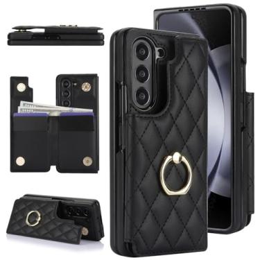 Imagem de Capa tipo carteira de couro com porta-cartões para Samsung Galaxy Z Fold 7 6 5 4 3 Fold7 Fold6 Fold5, preta, para Galaxy Z Fold6