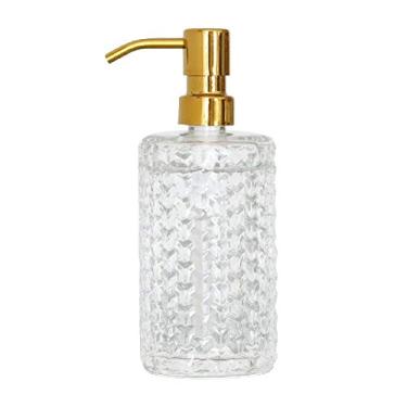 Imagem de Dispensador de sabão garrafa de mão de vidro com cabeça de bomba de aço inoxidável dourado, dispensador de sabonete líquido recarregável para banheiroDispensador de sabão para banheiro e cozinha