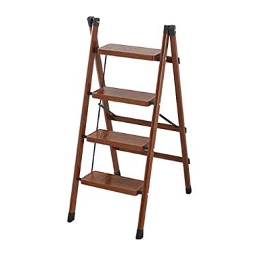 Imagem de Escadas dobráveis Escadas de 3 degraus engrossadas leves e dobráveis com pedal largo fofo design de madeira de metal escadas de metal para escritório escada resistente (cor: Escada B) (Escada B