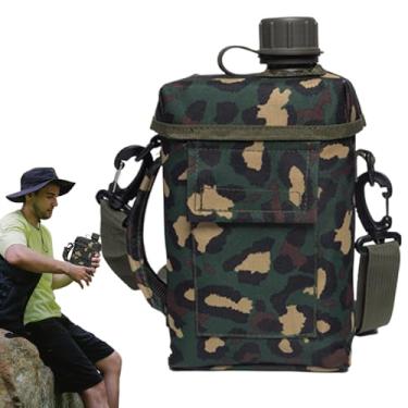 Imagem de Garrafa de água para viagem | Chaleira de sobrevivência ao ar livre de 2L, garrafa de larga à prova de vazamento com alça de ombro para acampamento, caminhada, mochila, academia, ciclismo