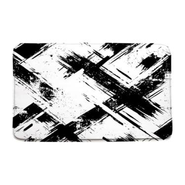 Imagem de Abstarct Art Tapete de banho preto e branco geométrico moderno listrado neutro minimalista legal exclusivo tapete de banheiro tapete de chão