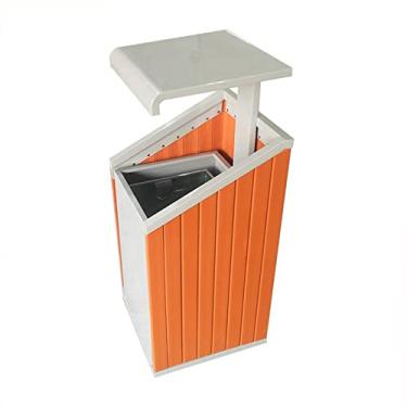 Imagem de Lixeira externa com tampa superior, grande lixeira comercial, 2 painéis de madeira de plástico e balde interno removível, recipiente externo de metal moderno