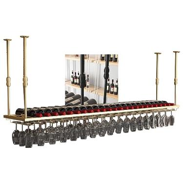 Imagem de Suporte de teto para taças de vinho, suporte para copos de vinho, altura ajustável, com parafusos, prateleira de armazenamento de vinho, suporte multifuncional para bar de cozinha