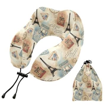 Imagem de Burbuja Travesseiro de pescoço vintage para viagem, almofada de viagem de espuma viscoelástica para suporte de cabeça de carro de avião dormindo, lavável na máquina e portátil