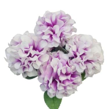 Imagem de Buquê Artificial de Cravo Crisântemo e Hortênsia com 5 Flores para Decoração Casamentos e Arranjos(4,Lilás & Branco)