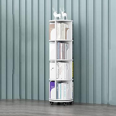 Imagem de Estante de livros, estante infantil com rotação de 360°, estante de canto de madeira maciça, estante móvel para crianças pequenas, estante redonda para biblioteca, escritório, sala de estar, rack de