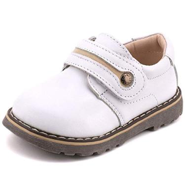 Imagem de Femizee Mocassins de couro para meninos infantis, confortáveis, uniformes, Oxford, vestido de casamento, 1327-branco, 10.5 Little Kid