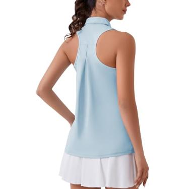 Imagem de ZHENWEI Camisa polo feminina de golfe sem mangas de secagem rápida FPS 50+ regata nadador, Azul claro, XXG