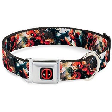 Imagem de Buckle-Down Coleira para cães com fivela de cinto de segurança – Colagem de poses de ação Deadpool – 2,5 cm de largura – Serve para pescoço de 23 a 38 cm – Pequena