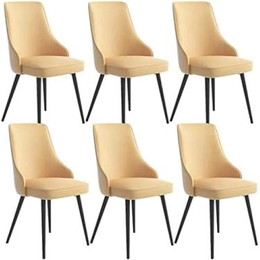 Imagem de Conjunto de 6 cadeiras de jantar de cozinha para casa moderna, cadeiras laterais de sala de estar, cadeiras de couro à prova d'água com pernas de metal, sala de estar, cadeiras de jantar (cor: branco,