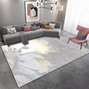 Imagem de Tapete estilo lavagem a tinta para decoração de sala de estar, mesas de centro para casa, sofá, tapetes duráveis e laváveis para quarto (200x200 cm/sem fiapos - 3)